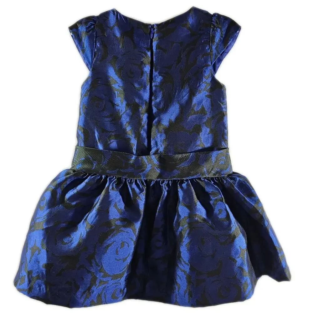 Gymboree Fancy Flowers Blue/ Black Lined Polyester Dress Little Girls 2T